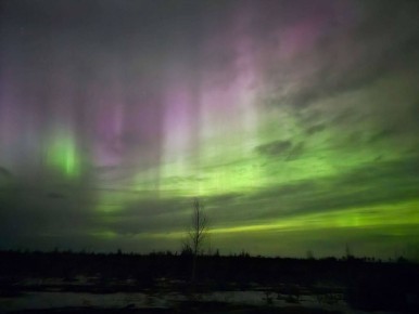 Вчера вечером небо в Свердловской области озарило северное сияние