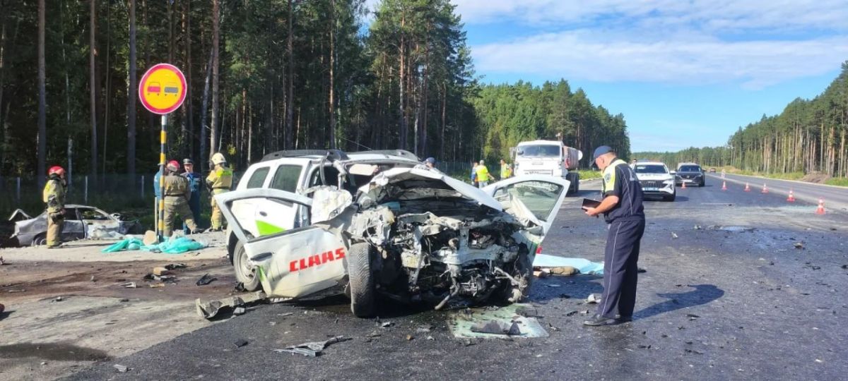 На трассе Екатеринбург – Тюмень лоб в лоб столкнулись Renault и Chevrolet: 5 человек погибли, 4 сгорели в машине