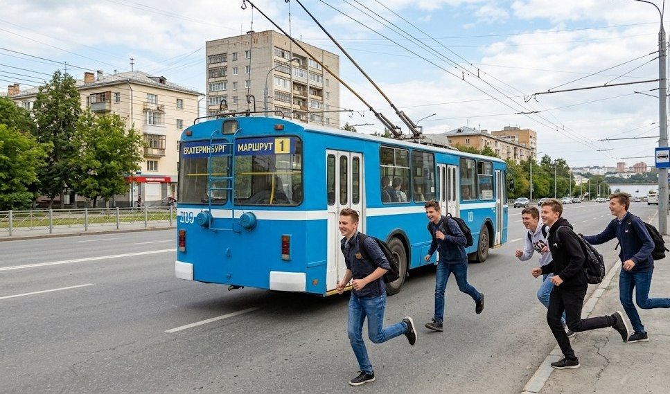 В Екатеринбурге подростки занимаются зацепингом на троллейбусах у остановки «Данила Зверева»