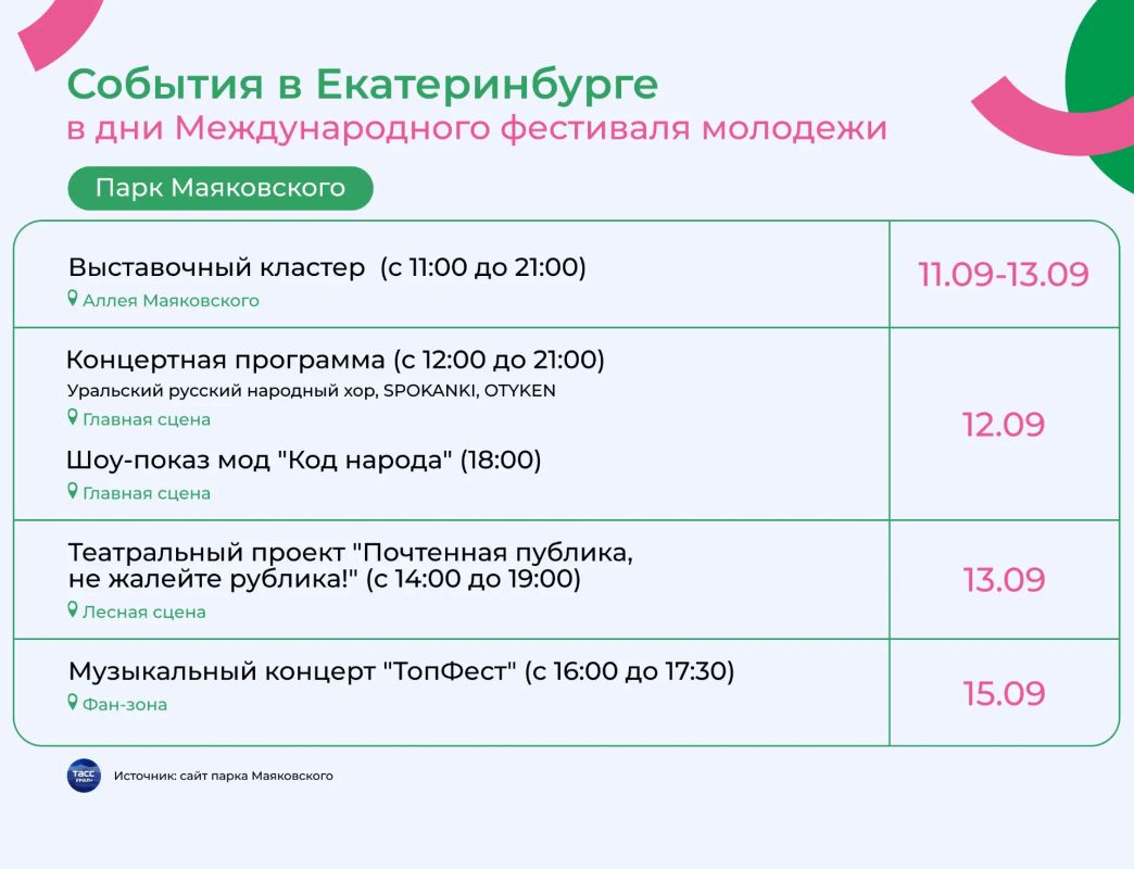 11 сентября в Екатеринбурге стартует Международный фестиваль молодежи, который объединит площадки города в единую фестивальную программу 11 сентября в Екатеринбурге стартует Международный фестиваль молодежи, который объединит площадки города в единую фестивальную программу